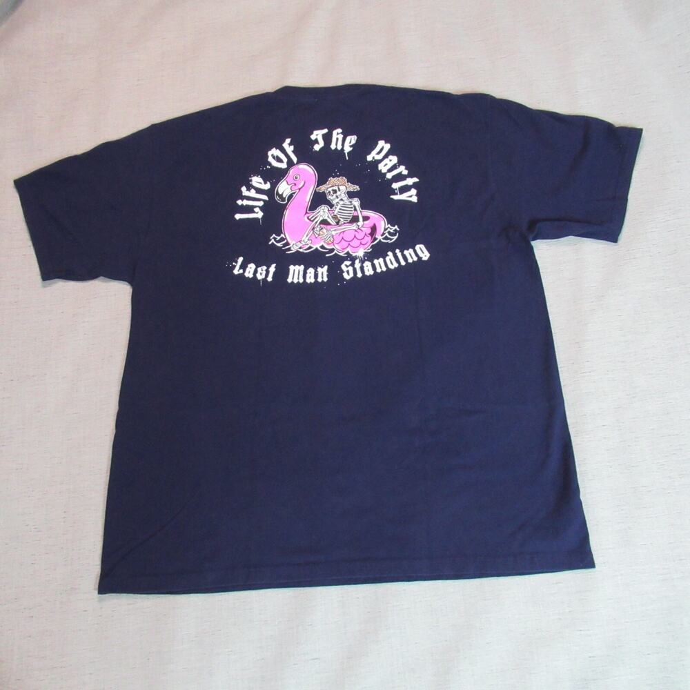 Skin and Bones T-Shirt Mens Size XL Blue Graphic Skeleton Life of the Party Tee